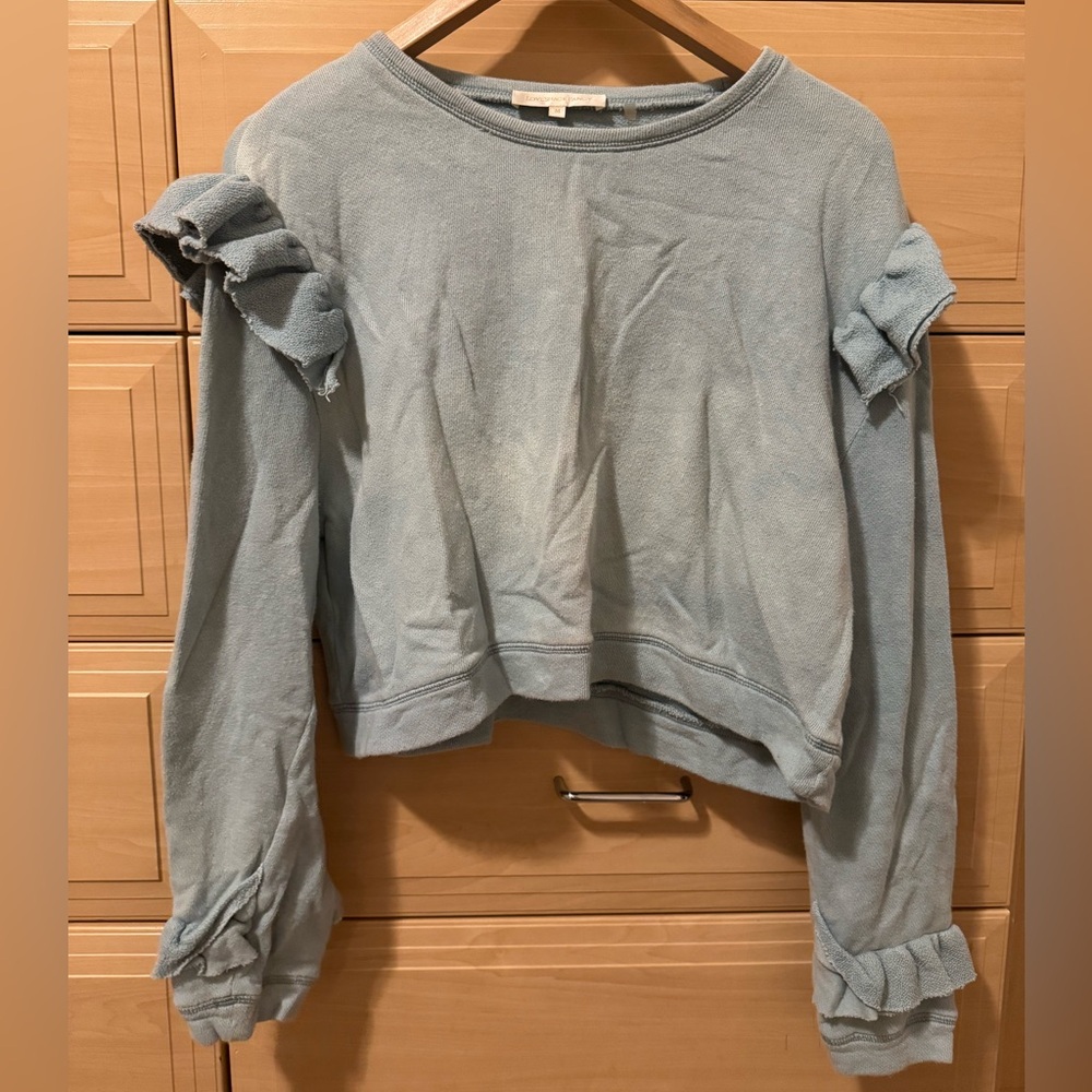 LoveShackFancy Blue Ruffle Sleeve Sweatshirt